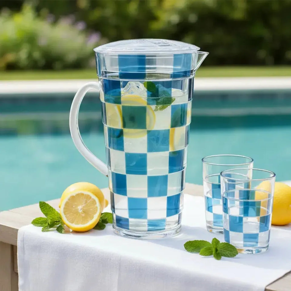 Jarra Acrílico Detalhe Xadrez Azul 1,8L