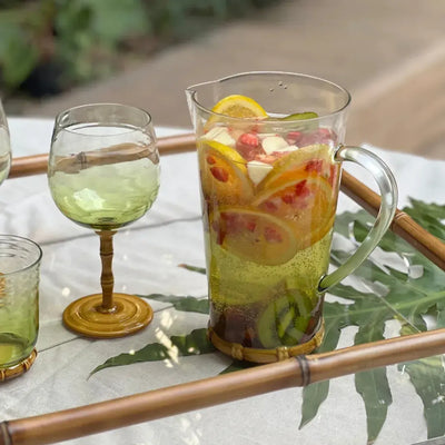 Jarra Acrilico Verde com base Detalhe Formato Bambu 2,2L