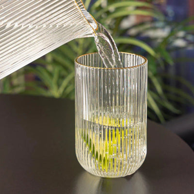 Jogo 2 Copos Altos Vidro Cristalino Borda Dourada Lines 430ml