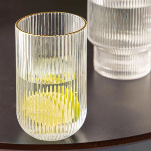 Jogo 2 Copos Altos Vidro Cristalino Borda Dourada Lines 430ml