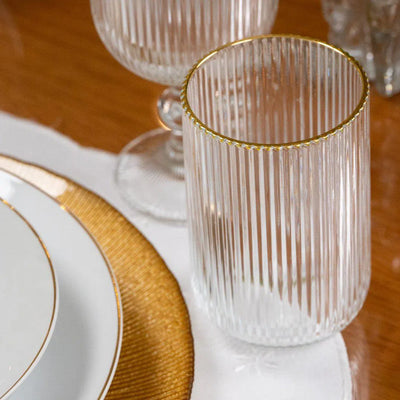 Jogo 2 Copos Altos Vidro Cristalino Borda Dourada Lines 430ml