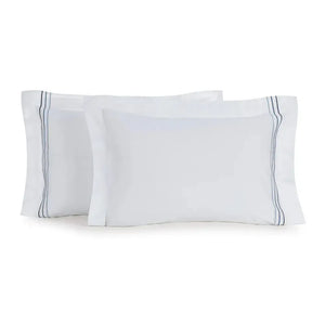 Jogo 2 Fronhas Menfi 200 Fios Cetim 100% Algodão Branco / Azul Trussardi