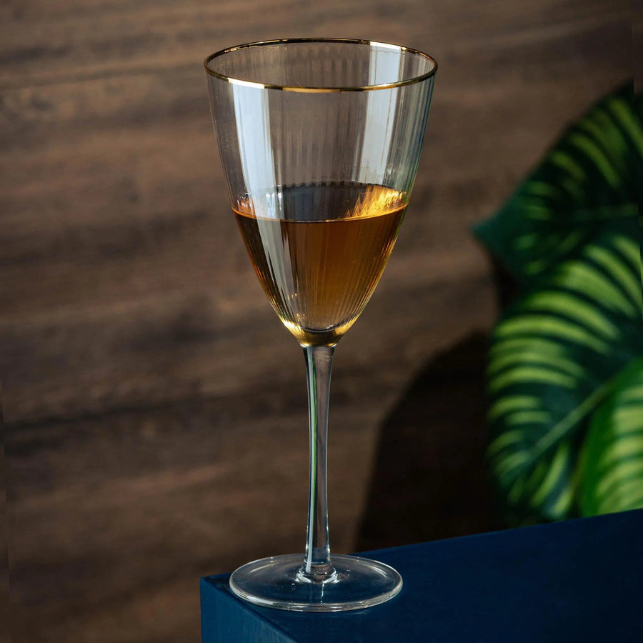 Jogo 2 Taças para Vinho Vidro Cristalino Borda Dourada Lines 400ml