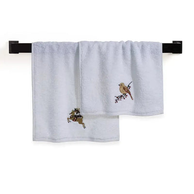 Jogo 2 Toalhas Lavabo Nature Bordado Branco Trussardi