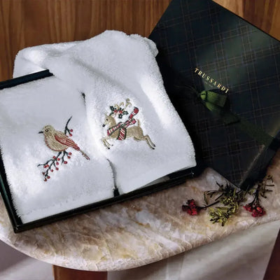 Jogo 2 Toalhas Lavabo Nature Bordado Branco Trussardi