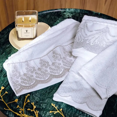 Jogo 2 Toalhas Lavabo Raffinato Bordado Branco Sortido Trussardi
