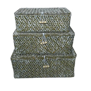 Jogo 3 Cestos em Fibra Natural Marrom / Branco Linha Singular