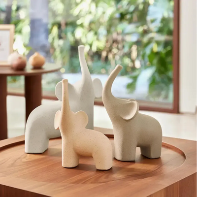 Jogo 3 Esculturas Elefantes em Cerâmica Mart