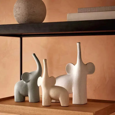 Jogo 3 Esculturas Elefantes em Cerâmica Mart