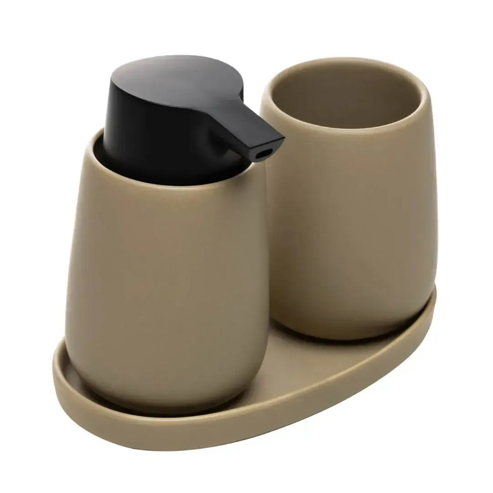 Jogo 3 Peças para Banheiro Cerâmica Oca Bege Wolff