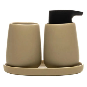 Jogo 3 Peças para Banheiro Cerâmica Oca Bege Wolff