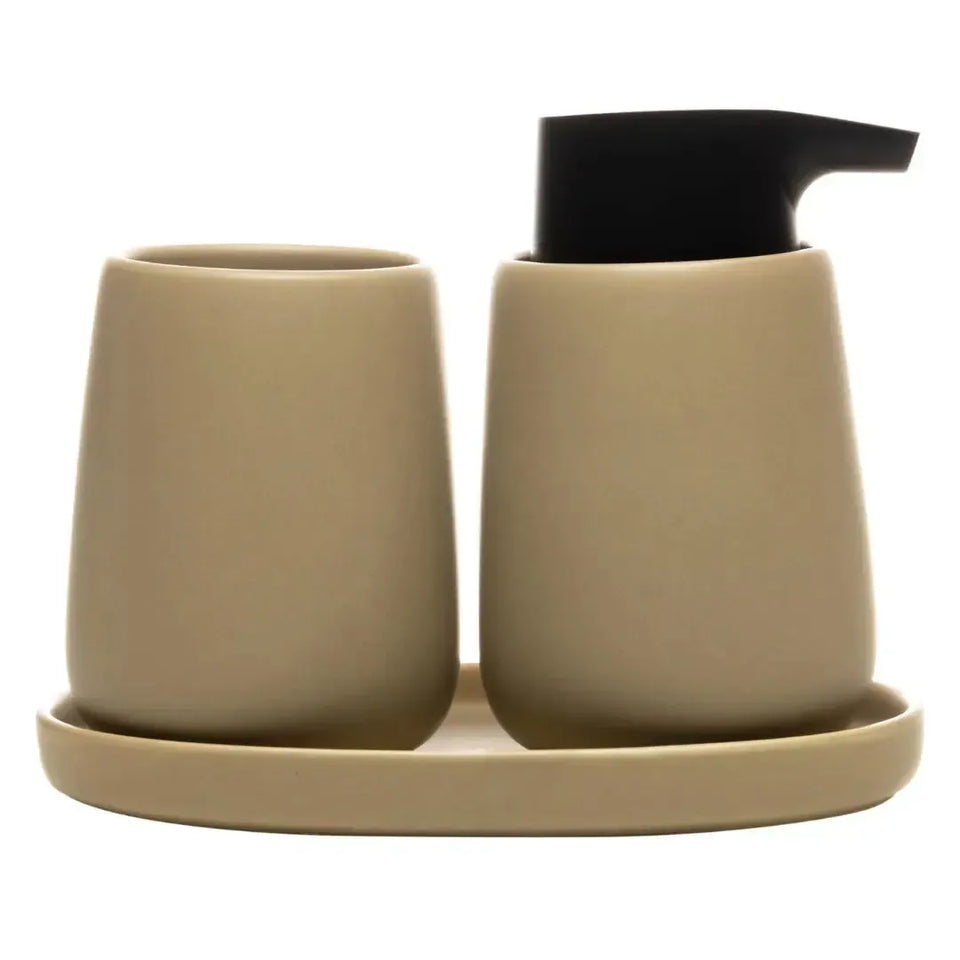 Jogo 3 Peças para Banheiro Cerâmica Oca Bege Wolff