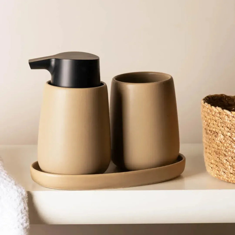 Jogo 3 Peças para Banheiro Cerâmica Oca Bege Wolff