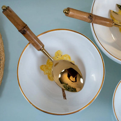 Jogo 3 Tigelas Cerâmica Cerâmica Ypê Amarelo com Filete de Ouro Scalla