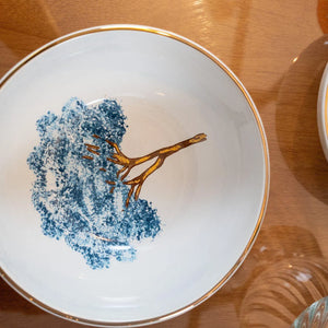 Jogo 3 Tigelas Cerâmica Cerâmica Ypê Azul com Filete de Ouro Scalla