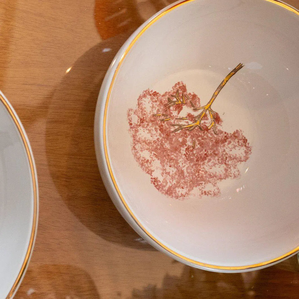 Jogo 3 Tigelas Cerâmica Cerâmica Ypê Rosa com Filete de Ouro Scalla