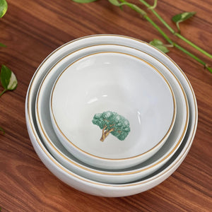 Jogo 3 Tigelas Cerâmica Cerâmica Ypê Verde com Filete de Ouro Scalla