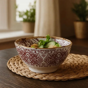 Jogo 4 Bowls Cereal Cerâmica Dolce Mare Azulejo Português Vermelho 14,5cm Maison Blanche