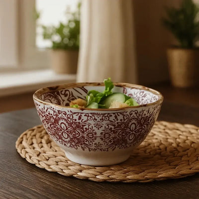 Jogo 4 Bowls Cereal Cerâmica Dolce Mare Azulejo Português Vermelho 14,5cm Maison Blanche