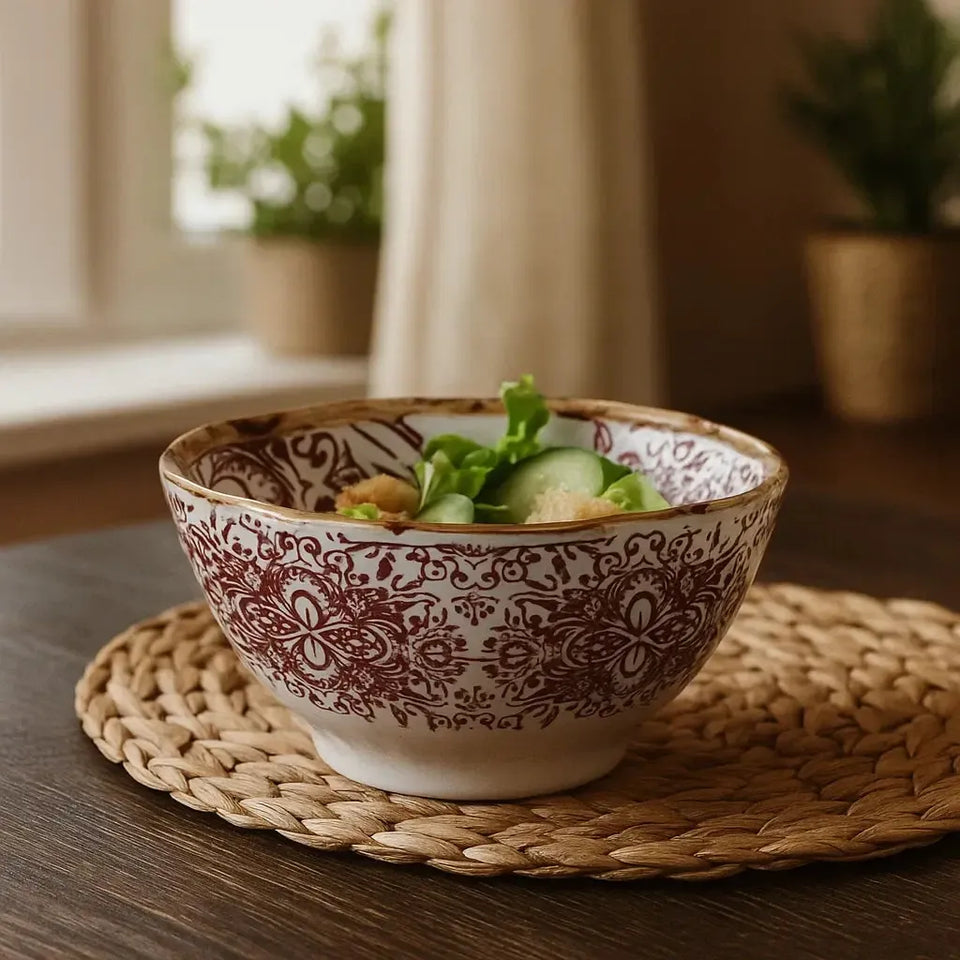 Jogo 4 Bowls Cereal Cerâmica Dolce Mare Azulejo Português Vermelho 14,5cm Maison Blanche