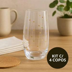 Jogo 4 Copos Altos Vidro Dots 530ml