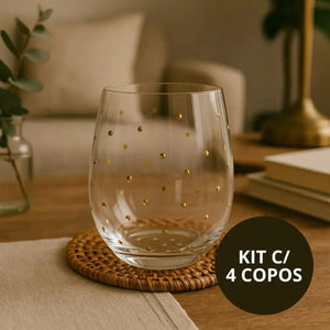 Jogo 4 Copos Baixos Vidro Dots 550ml