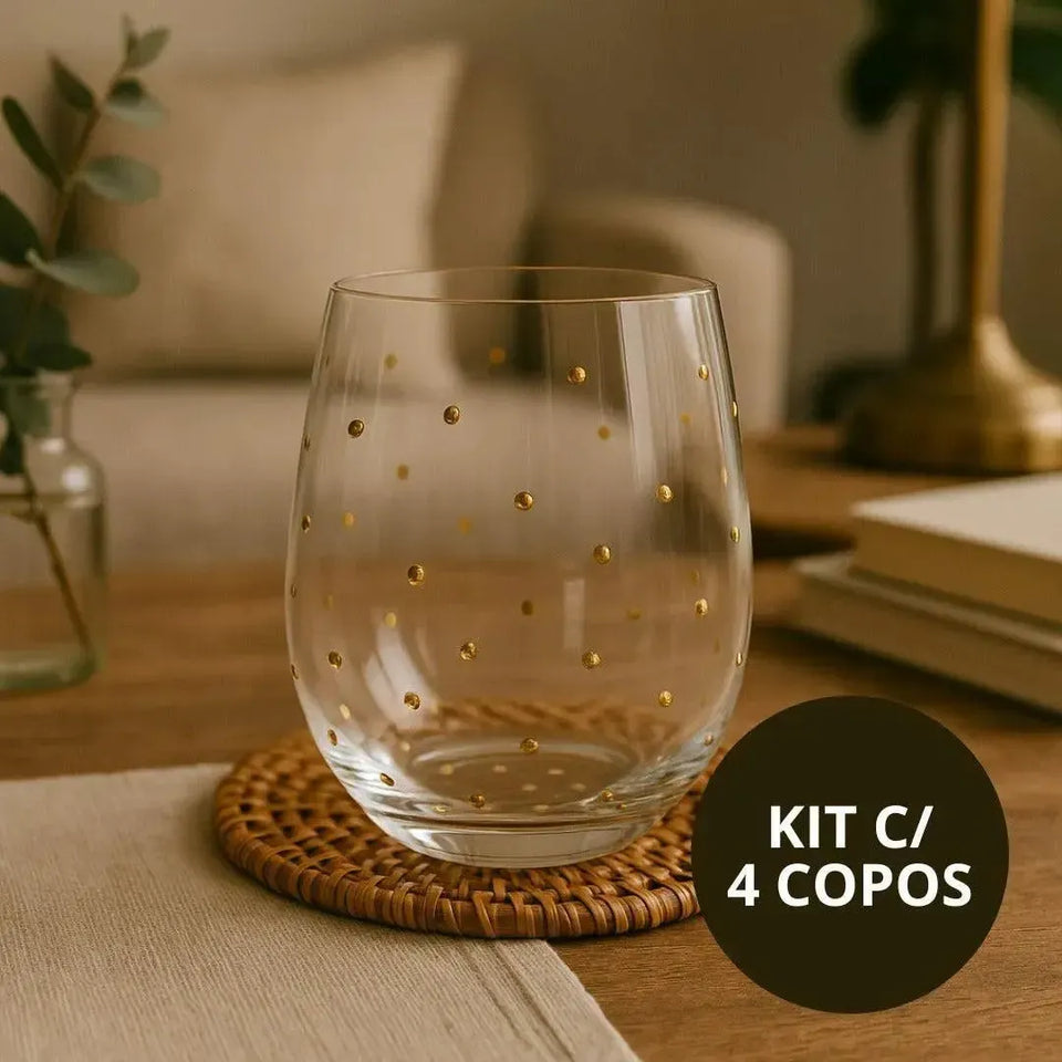 Jogo 4 Copos Baixos Vidro Dots 550ml