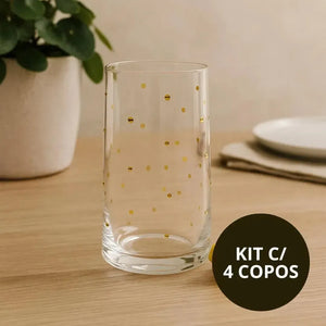 Jogo 4 Copos Long Drink Vidro Dots 480ml