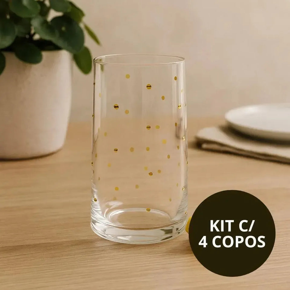 Jogo 4 Copos Long Drink Vidro Dots 480ml