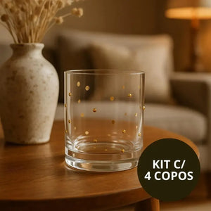 Jogo 4 Copos On The Rocks Vidro Dots 390ml
