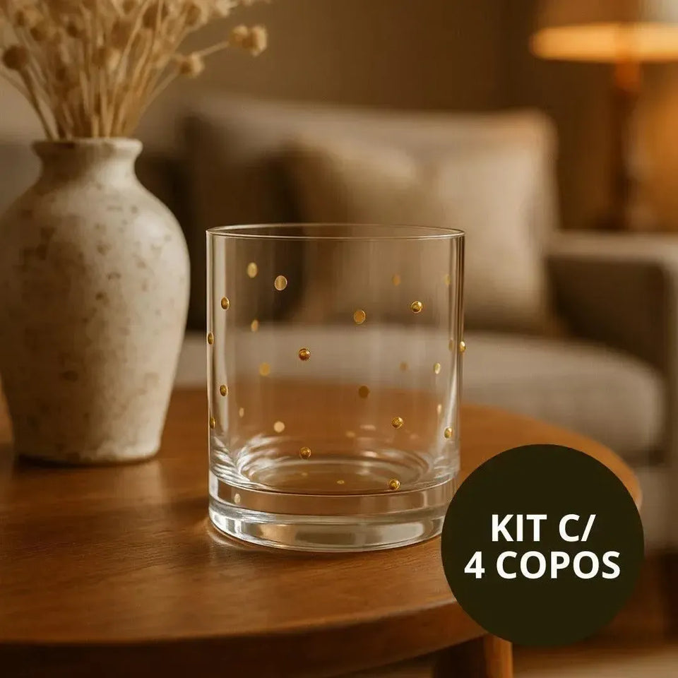 Jogo 4 Copos On The Rocks Vidro Dots 390ml