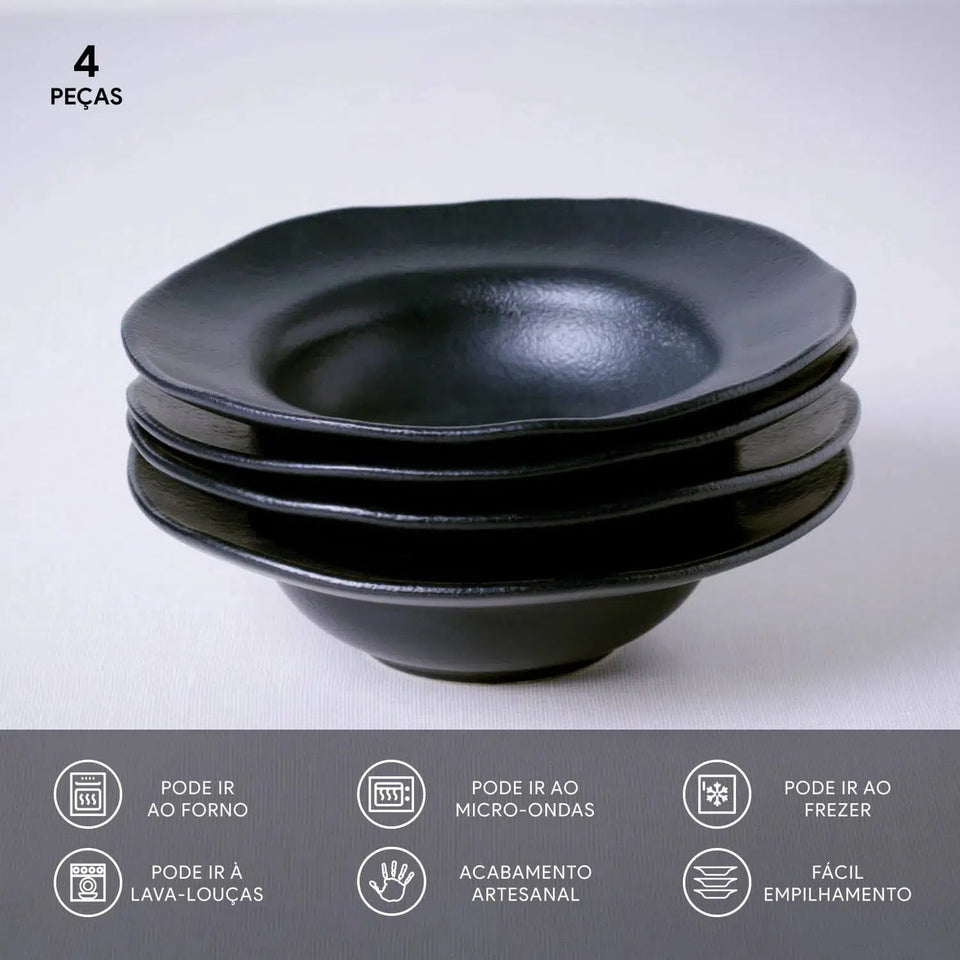 Jogo 4 Mini Pratos Chapéu Stoneware Orgânico Preto Matte 19x5,5cm 250ml Porto Brasil