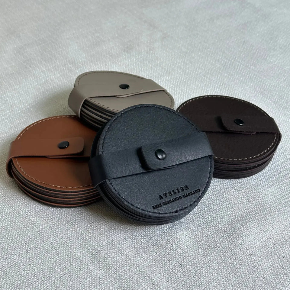 Jogo 4 Porta Copos Redondo Couro Vegano Montana Havana