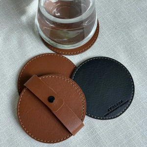 Jogo 4 Porta Copos Redondo Couro Vegano Montana Havana