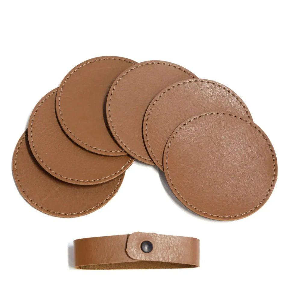 Jogo 4 Porta Copos Redondo Couro Vegano Montana Havana