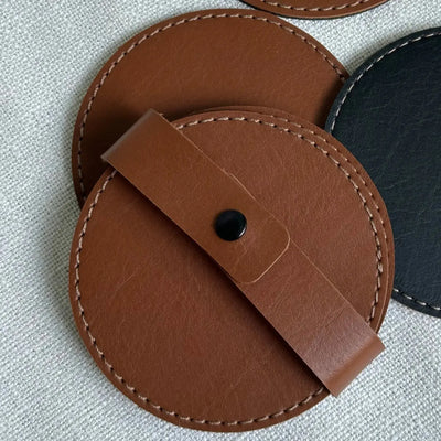 Jogo 4 Porta Copos Redondo Couro Vegano Montana Havana