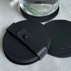 Jogo 4 Porta Copos Redondo Couro Vegano Montana Preto