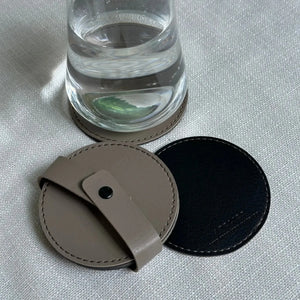 Jogo 4 Porta Copos Redondo Couro Vegano Montana Preto