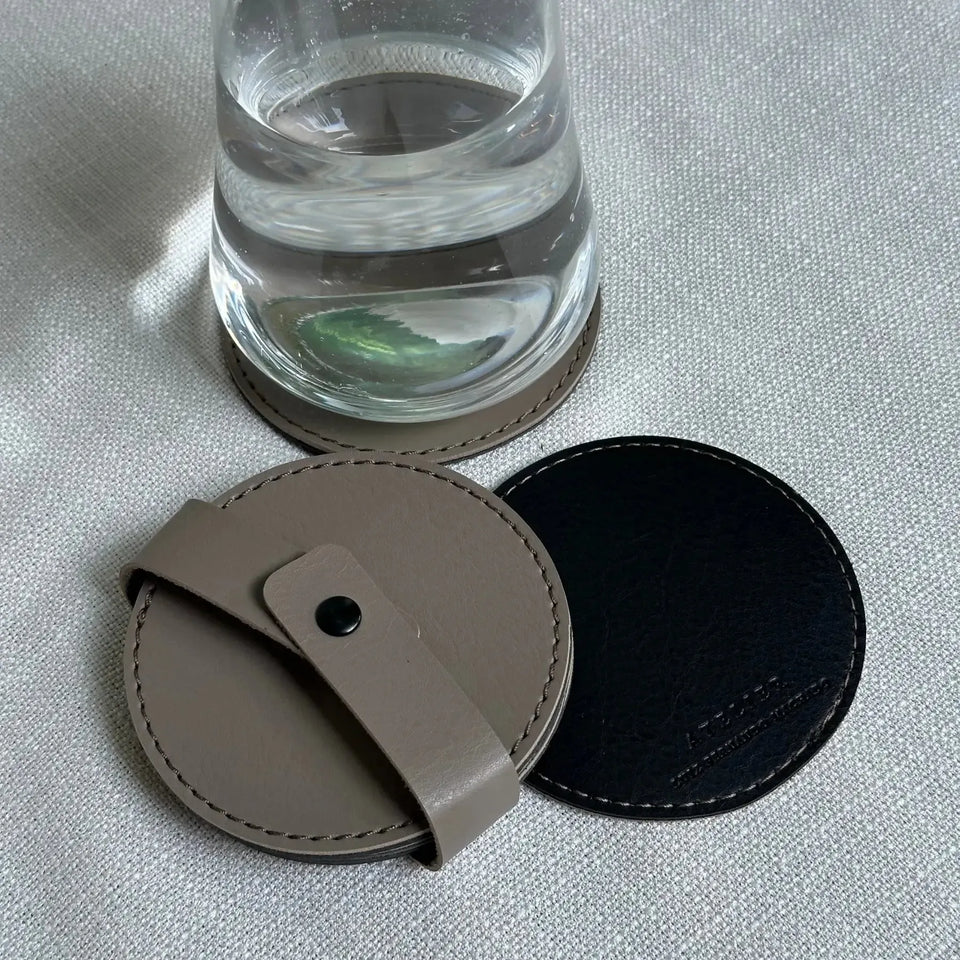 Jogo 4 Porta Copos Redondo Couro Vegano Montana Preto