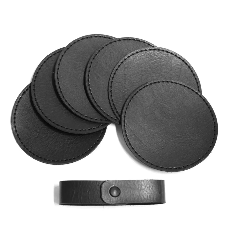 Jogo 4 Porta Copos Redondo Couro Vegano Montana Preto