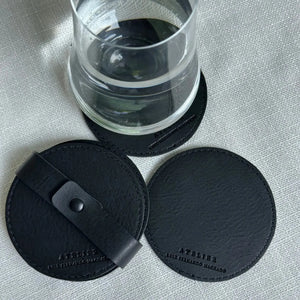 Jogo 4 Porta Copos Redondo Couro Vegano Montana Preto