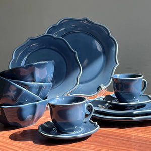 Jogo 4 Pratos Rasos Cerâmica Aurora Azul 27,5cm Scalla