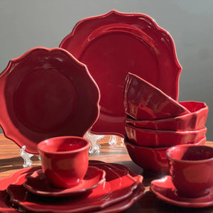 Jogo 4 Pratos Rasos Cerâmica Aurora Vermelho 27,5cm Scalla