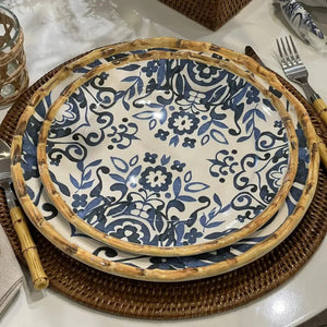 Jogo 4 Pratos Rasos Cerâmica Dolce Mare Azulejo Português Azul 27,5cm Maison Blanche
