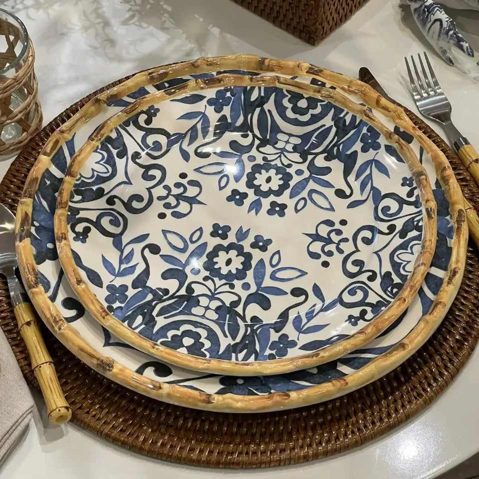 Jogo 4 Pratos Rasos Cerâmica Dolce Mare Azulejo Português Azul 27,5cm Maison Blanche