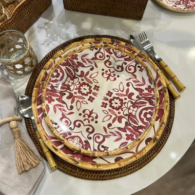 Jogo 4 Pratos Rasos Cerâmica Dolce Mare Azulejo Português Vermelho 27,5cm Maison Blanche