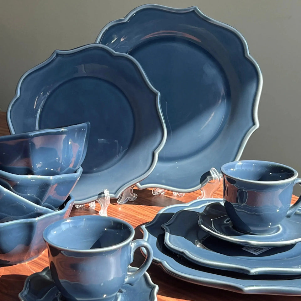 Jogo 4 Pratos de Sobremesa Cerâmica Aurora Azul 20cm Scalla