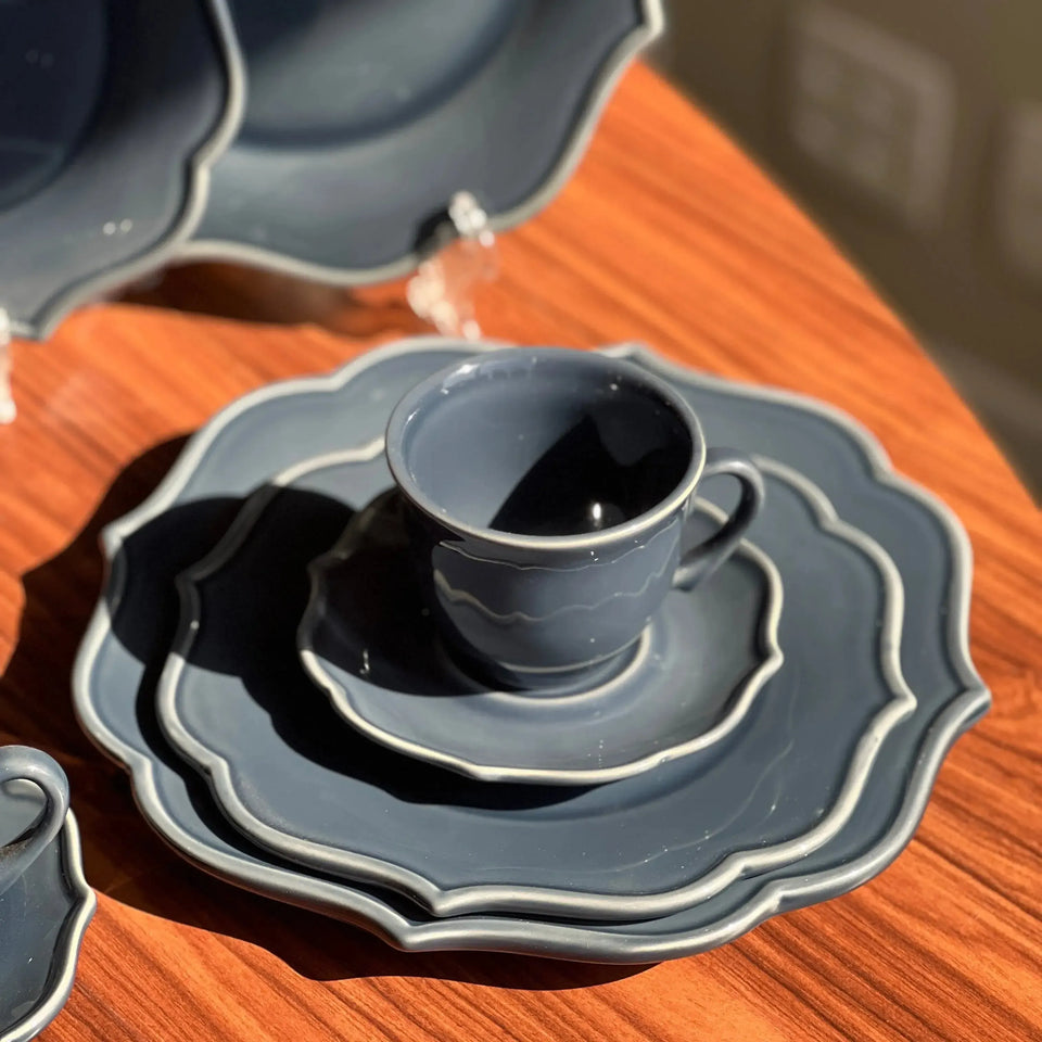 Jogo 4 Pratos de Sobremesa Cerâmica Aurora Azul 20cm Scalla