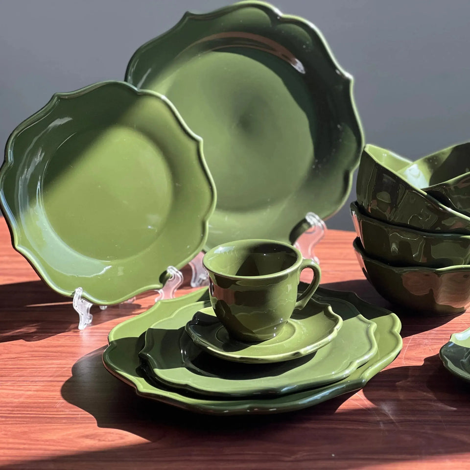 Jogo 4 Pratos de Sobremesa Cerâmica Aurora Verde 20cm Scalla