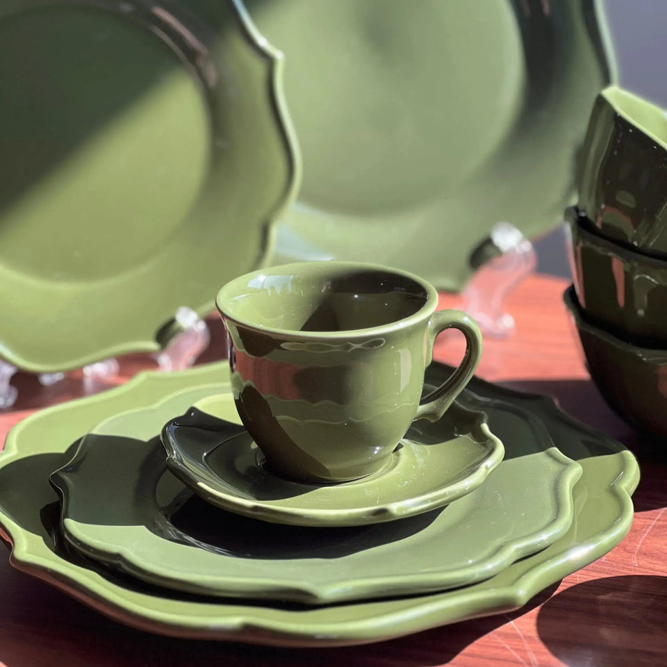 Jogo 4 Pratos de Sobremesa Cerâmica Aurora Verde 20cm Scalla